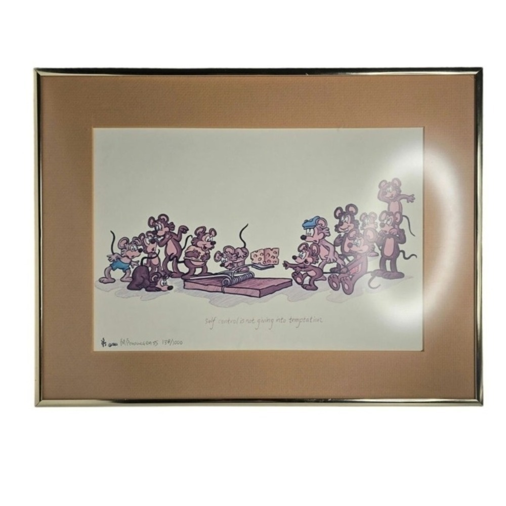 Mark Pendegrass Framed Lithograph Self Control Cartoon Mice Art Print‎ 138/1000